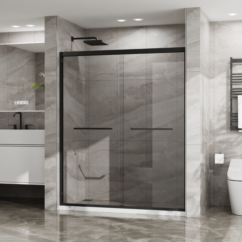 Goodyo Double Sliding Glass Shower Door  60 in. W x 72 in. H Aluminum Framed Shower Enclosure with SGCC Clear Tempered Glass, Stainless Steel Hardware, Matte Black