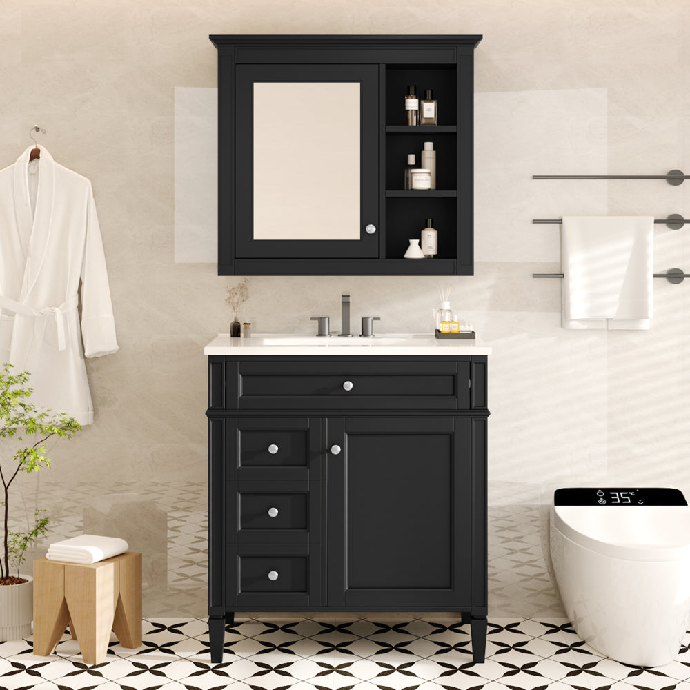 30'' Bathroom Vanity with Top Sink, Modern Bathroom Storage Cabinet with 2 Drawers and a Tip-out Drawer, Single Sink Bathroom Vanity