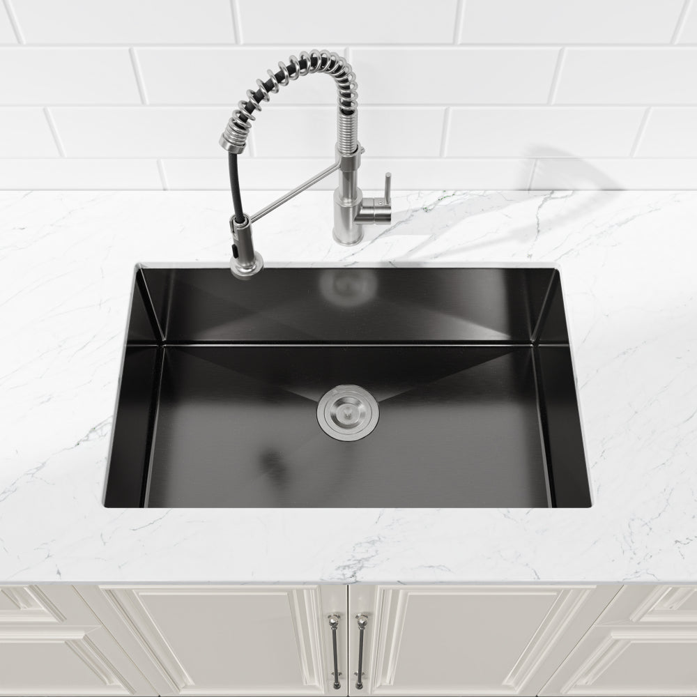 Stainless Steel Kitchen Sink, 30″x19″ Single Bowl, Undermount HandmadeSink in Black, with US Standard Drain and Hook, SS-BL-05