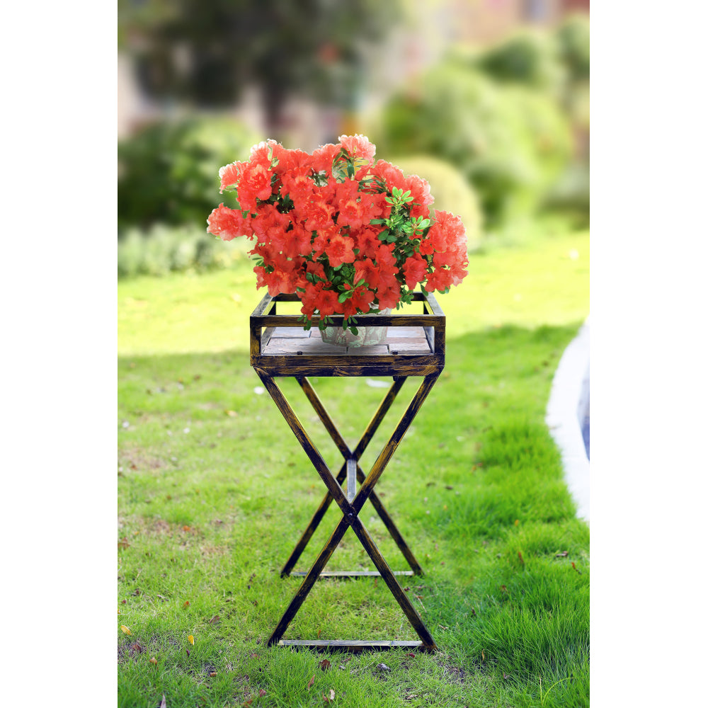 27" Gray Stone Slab Black / Gold Metal Plant Stand