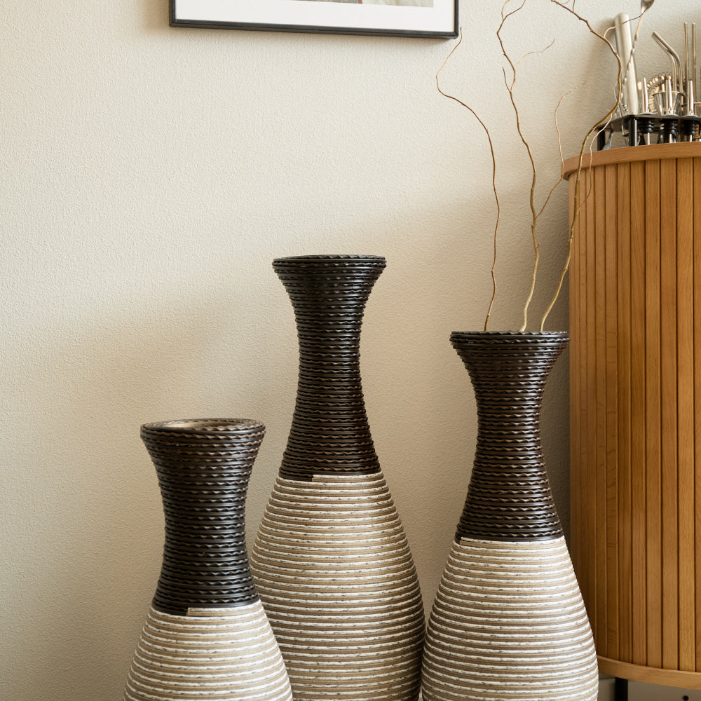 Desktop Vase, Brown Decorative Floor Vase, Classic and Neat Floor Vase, High Independent Flower Stand, Artificial Vine Vase, PVC Floor Vase, Home Decoration Flower Stand Set of 3 pieces