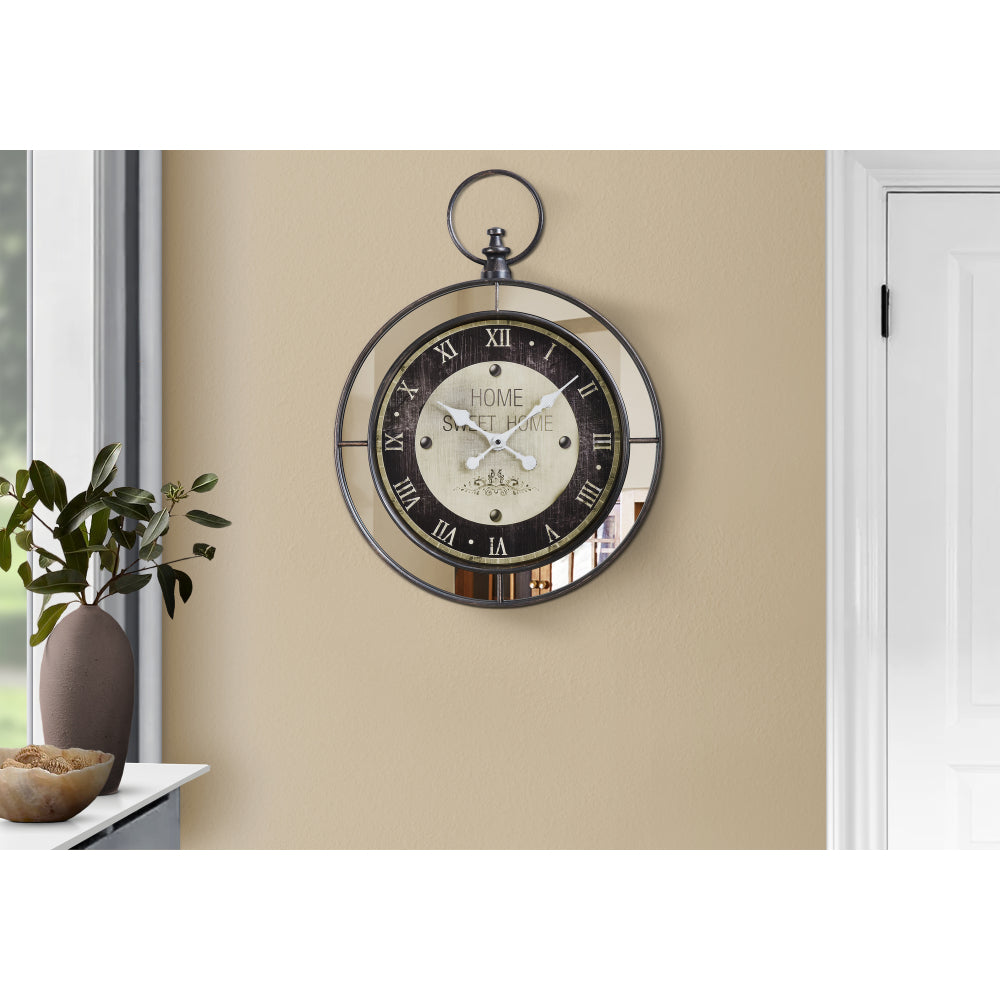 Clocks, 18" Round, Wall Clock, Brown, Mirror, Transitional