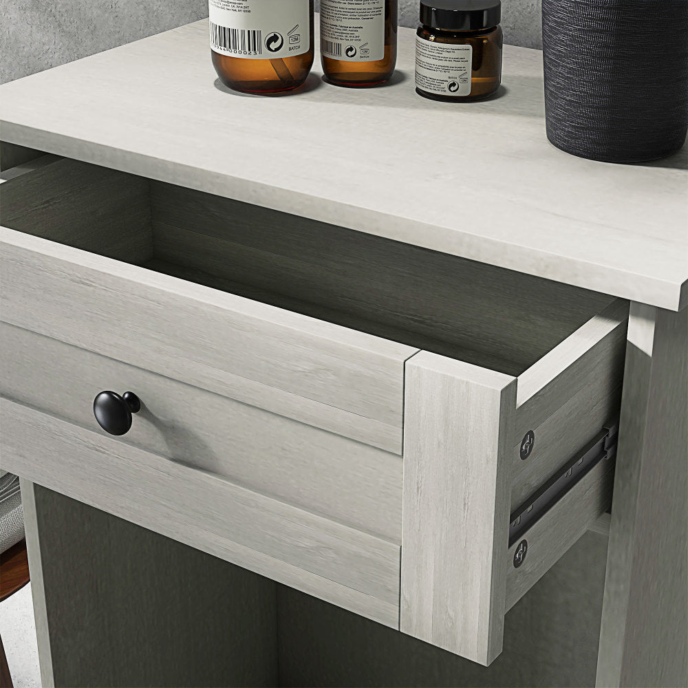 HOMCOM Kitchen Tilt Out Trash Bin Cabinet Free Standing Recycling Cabinet Trash Can Holder With Drawer, Light Gray