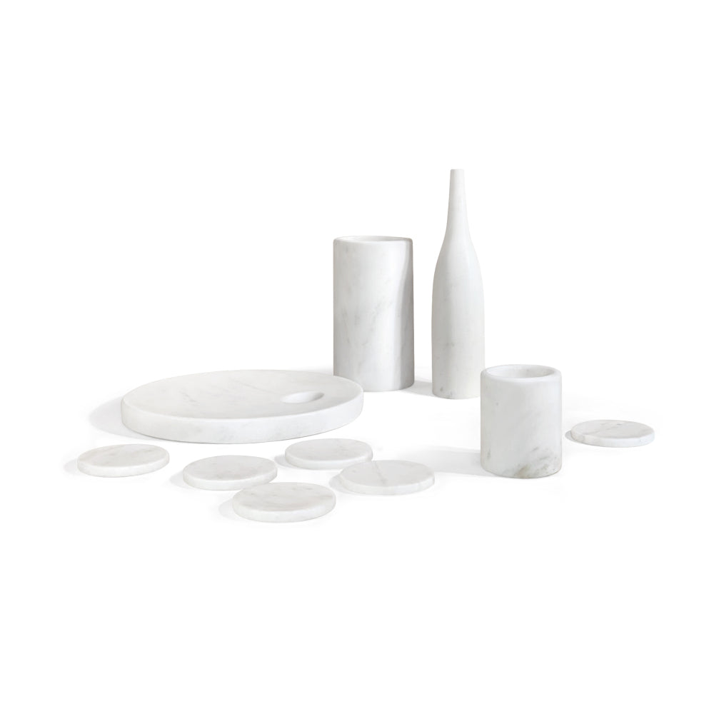 White natural marble dining room accessories set, natural stone, luxury 10 pcs set, genuine marble, real marble