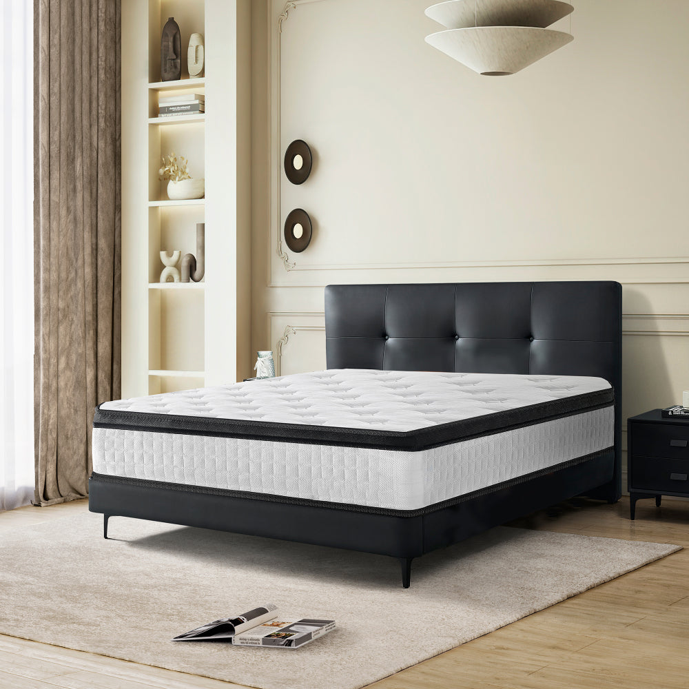 FULL Size 12 Inch Hybrid Mattress Individual Pocket Spring 7-Zoned Memory Foam Knitted Cover CertiPUR-US White