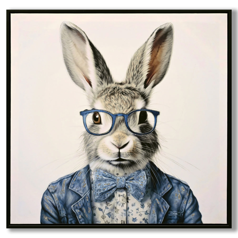Gallery Wrapped Canvas Wall Art - Dapper Bunny in Tailored Cobalt Blue Suit, Modern Animal Portrait Framed Print for Lounge/Office Decor decorative picture painting