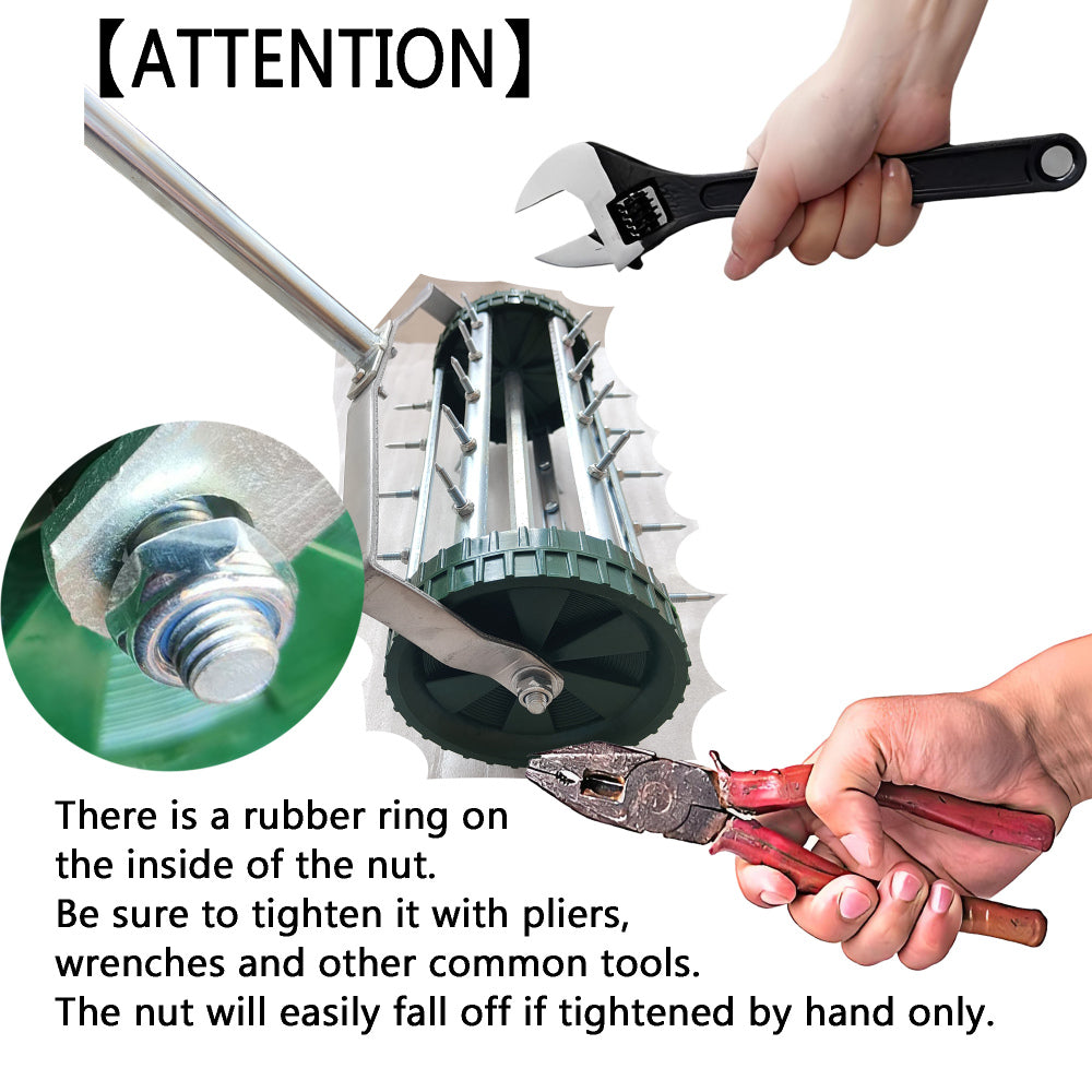 Heavy Duty Rolling Lawn Aerator,Rolling Lawn Aerator,  Rotary Push Tine Spike Soil Lawn Aerator Gardening Tool with 3-Piece Long Steel Handle for Garden Yard Grass Maintenance,Garden Yard Rotary Push