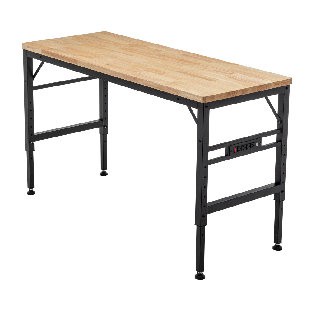 48" Heavy-Duty Adjustable Workbench for Garage, Rubber Wood shop table W/Metal Wheels, Hardwood Workstation Weight Capacity over 2000 Lbs with Wheels