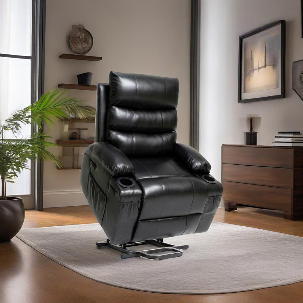 21"seat width,large size Electric Power Lift Recliner Chair Sofa for Elderly, 8 point vibration Massage and lumber heat, Remote Control, Side Pockets and Cup Holders, cozy fabric, overstuffed arm pu