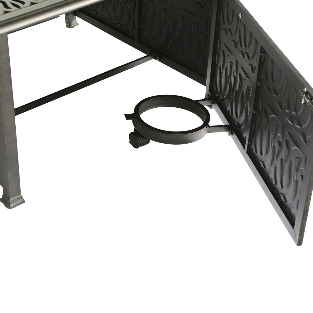 Cast Aluminum 44" Square Fire Table w/ Fire Glass and Cover