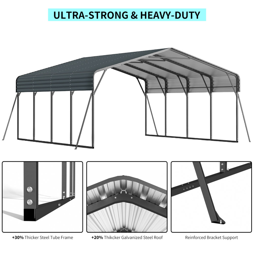 20x20FT Metal Carport Heavy Duty with Galvanized Steel Roof, Outdoor Garage Car Shelter Shade for 2 Cars, Boats and Truck