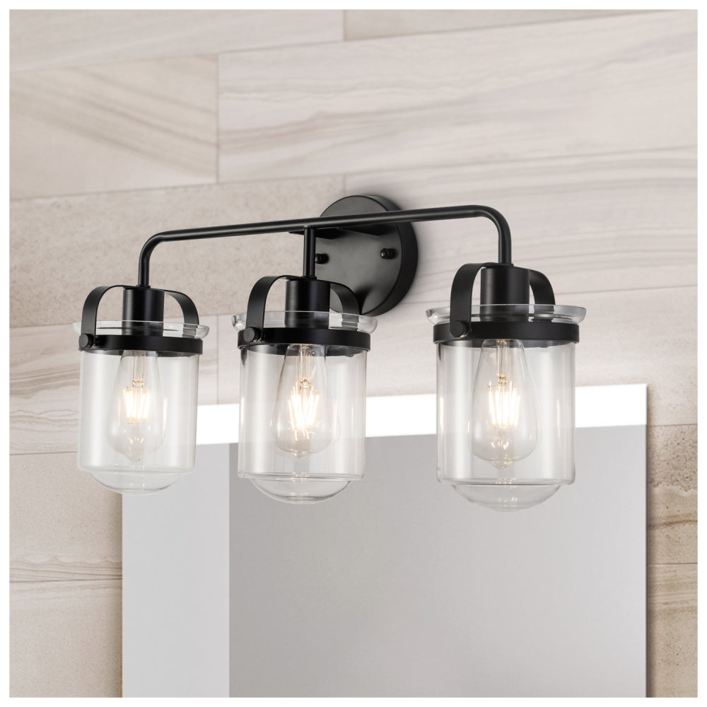 3-Light with Clear Glass Shade, Modern Sconce,  Industrial Indoor  Light Fixture for Bathroom Living Room Bedroom Over Kitchen Sink, E26 Socket,  [No Bulb]