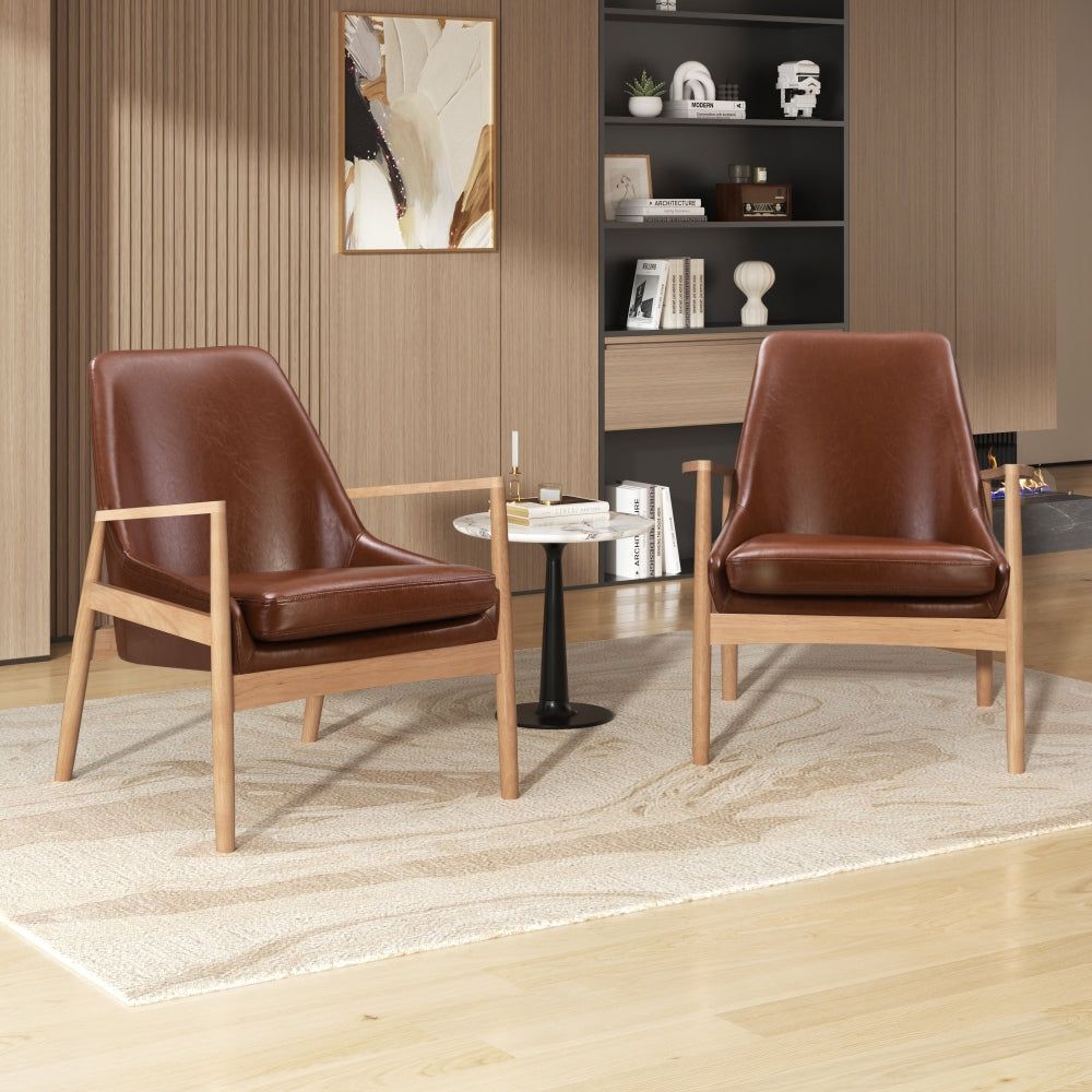 U-Can Modern Accent Chair with Ottoman, Mid Century Lounge Chair with footrest, Comfy Fabric Armchair Upholstered Set with Solid Wood Frame for Living Room