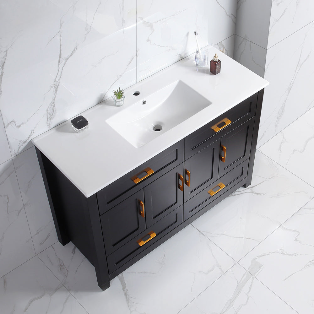 48" Black Bathroom Vanity with Ceramic Sink Combo, Abundant Storage Cabinet -4 Soft close doors and 4 drawers