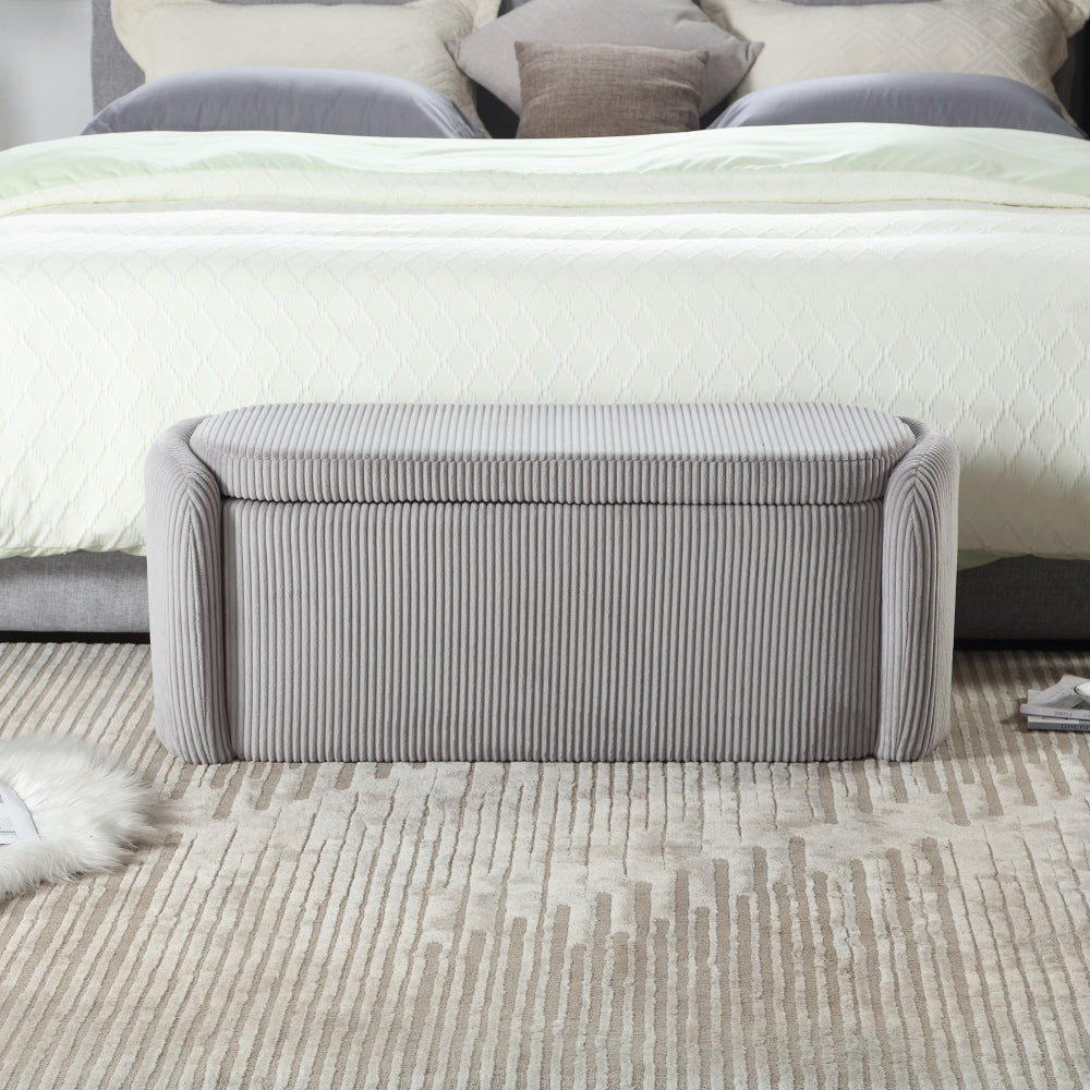 House Hold Storage Ottoman,Bedroom End Bench,Upholstered Fabric Storage Ottoman with Safety Hinge, Entryway Padded Footstool, Ottoman Bench for Living Room & Bedroom (Light Gray)