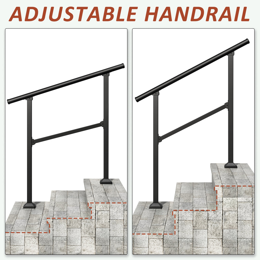 Hand Rails for Outdoor Steps, 2-3 Step Handrail 2 Pack