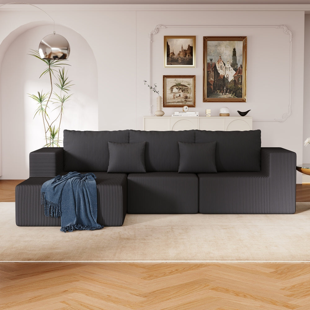 108.3" Sectional Foam Couch,L Shape Sofa with Chaise Lounge,Modular Cloud Sofa  for Living Room,Upholstered Corduroy Couch Dark Grey