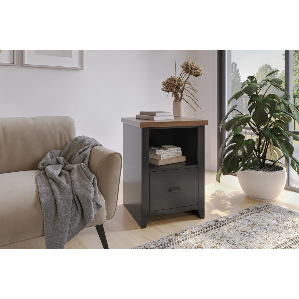22 inch 1-drawer file, No Assembly Required, Black and Whiskey Finish