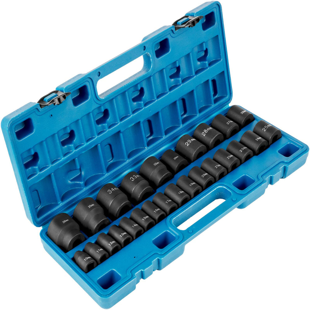 Impact Socket Set 1/2 Inches 26 Piece Impact Sockets, Shallow Socket, 6-Point Sockets, Rugged Construction, CR-V, 1/2 Inches Drive Socket Set Impact Metric 10mm - 36mm, with a Storage Cage