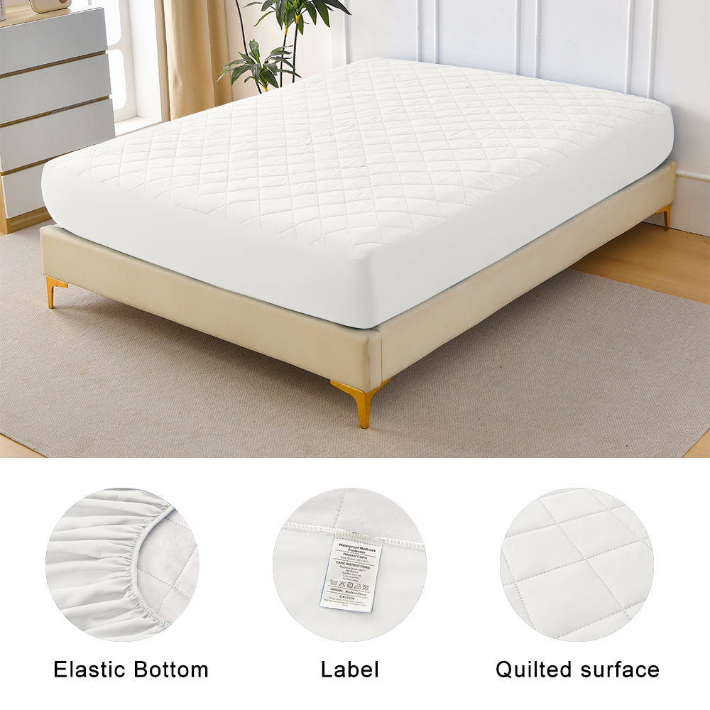 Diamond Grid Ultrasonic Waterproof Mattress Protector White Size T
