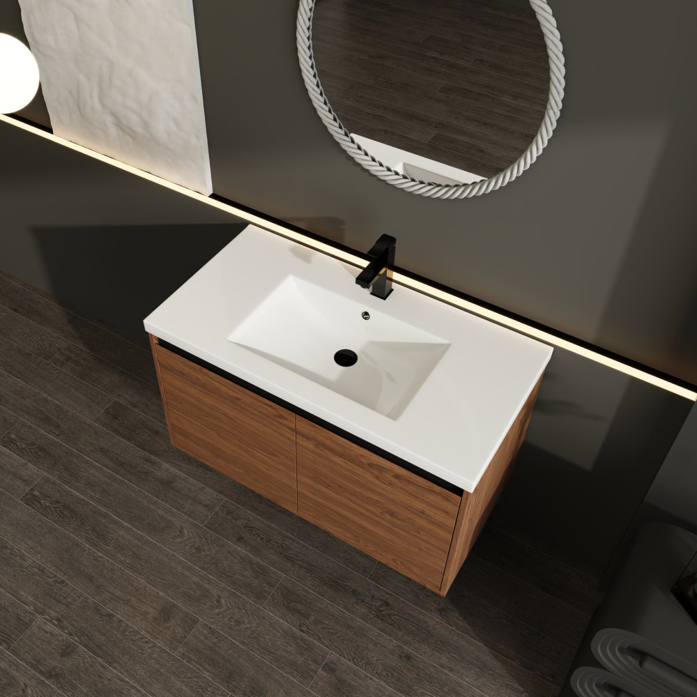 LEVISTAR Brown 30 Inch Bathroom Vanity with resin Countertop Sink,  2 Doors Bathroom Cabinet Set