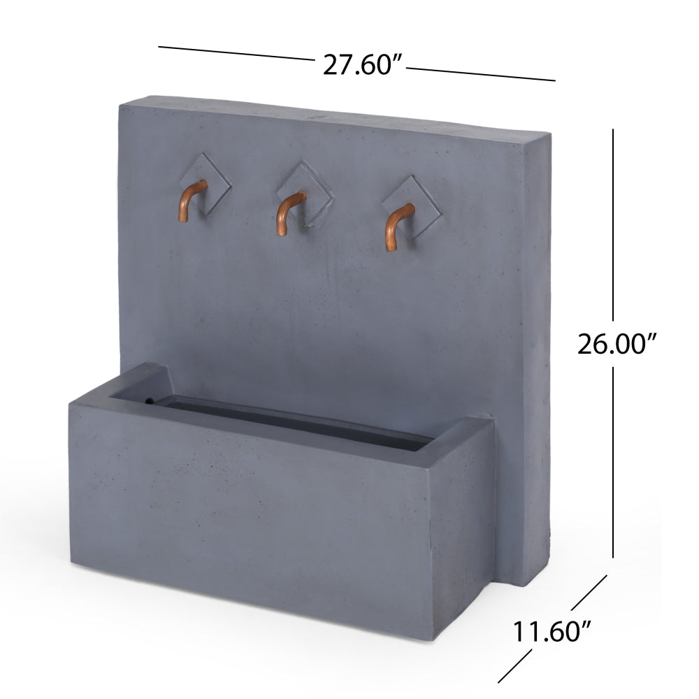 26" High Cody Outdoor Fountain, Hand Crafted Weather Resistant Wall Base Fountain, Light Gray