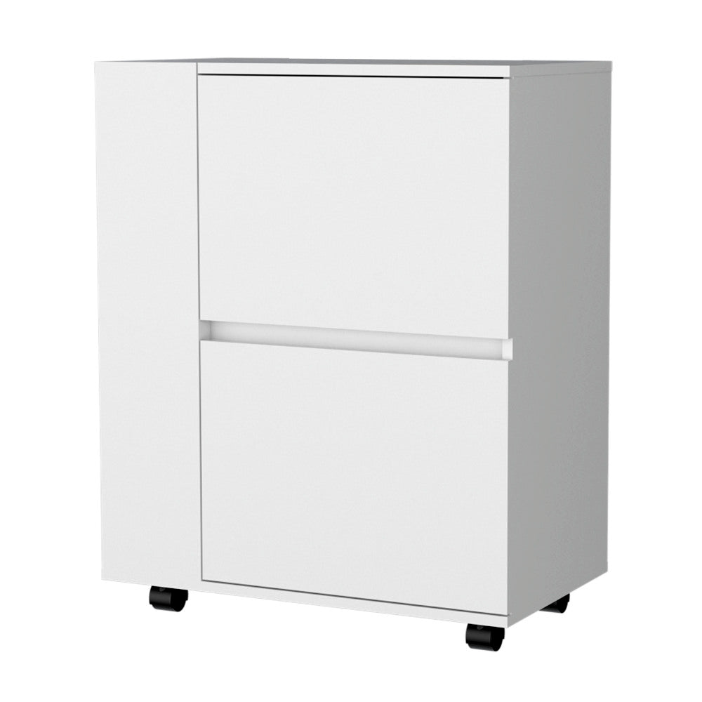 FM FURNITURE Logan Bar Cart with Two Cabinets and Open Shelves, White