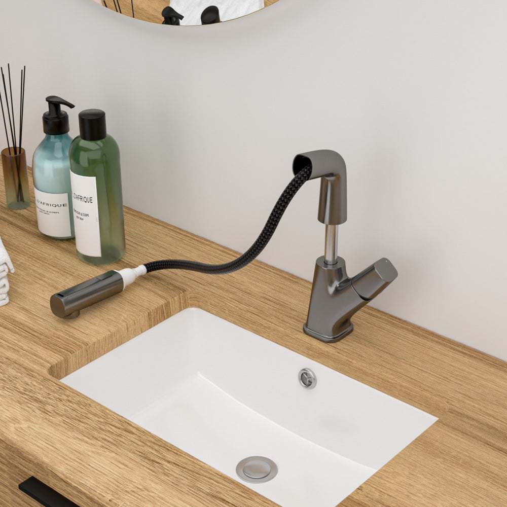 Pull-Down Bathroom Sink Faucet with Three Water Modes, Gunmetal Black
