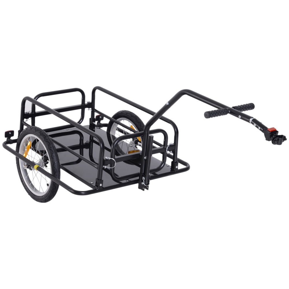 Aosom Bike Cargo Trailer, Bicycle Trailer, Heavy-Duty Bike Wagon Cart, Foldable Compact Storage, with Universal Hitch, 16" Wheels, 88 lbs. Capacity, Black