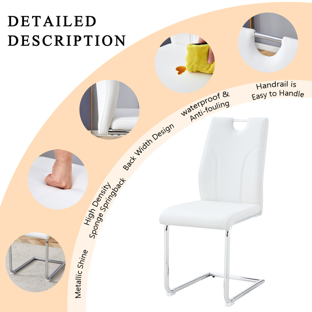 White PU Dining Chair Set.Uniquely designed white dining chairs. PU material, paired with silver metal chair legs. Suitable for offices, restaurants, kitchens, conference rooms, etc.(Set of 6)
