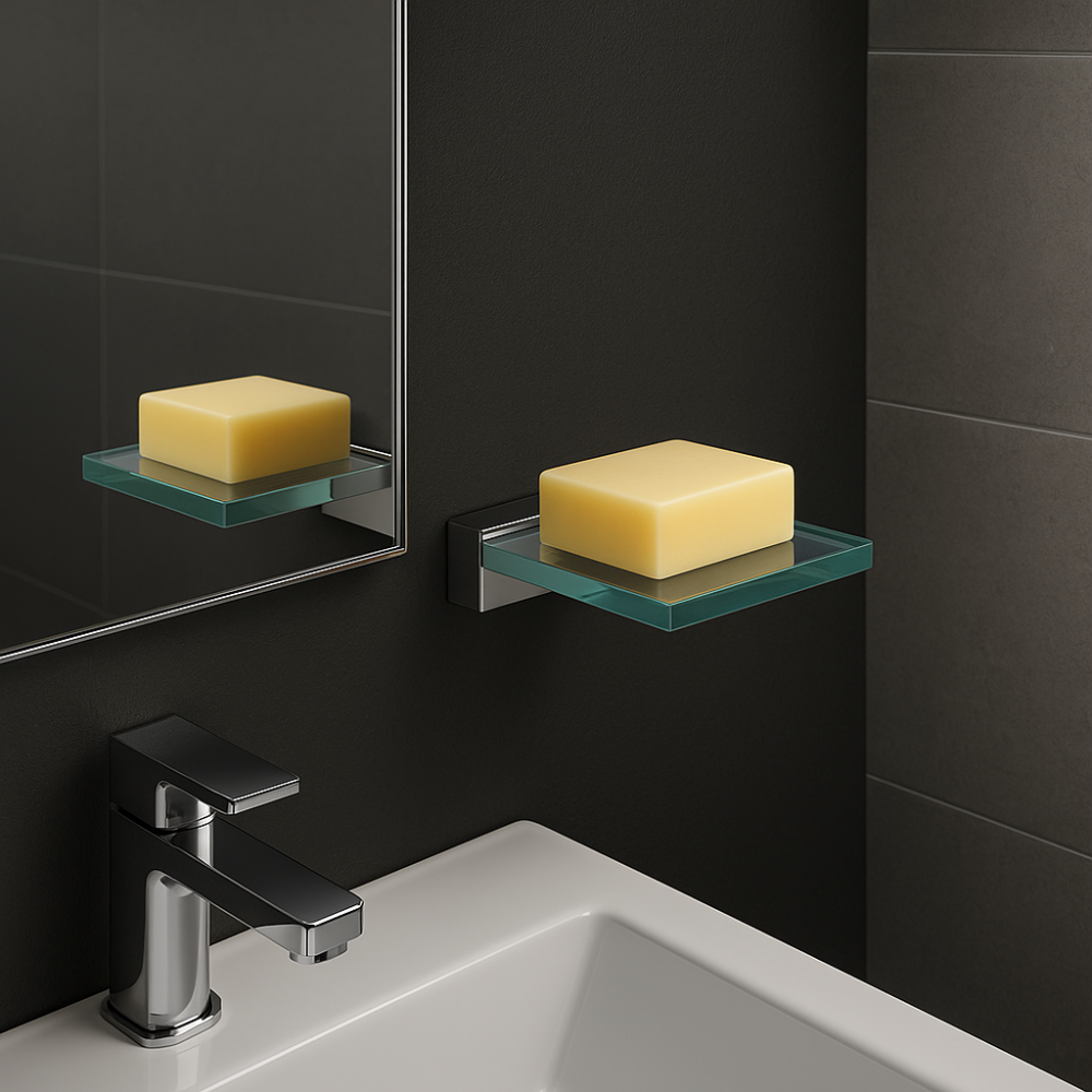 Dax Venice Soap Dish Tray Wall Mount Tempered Glass Chrome Finish