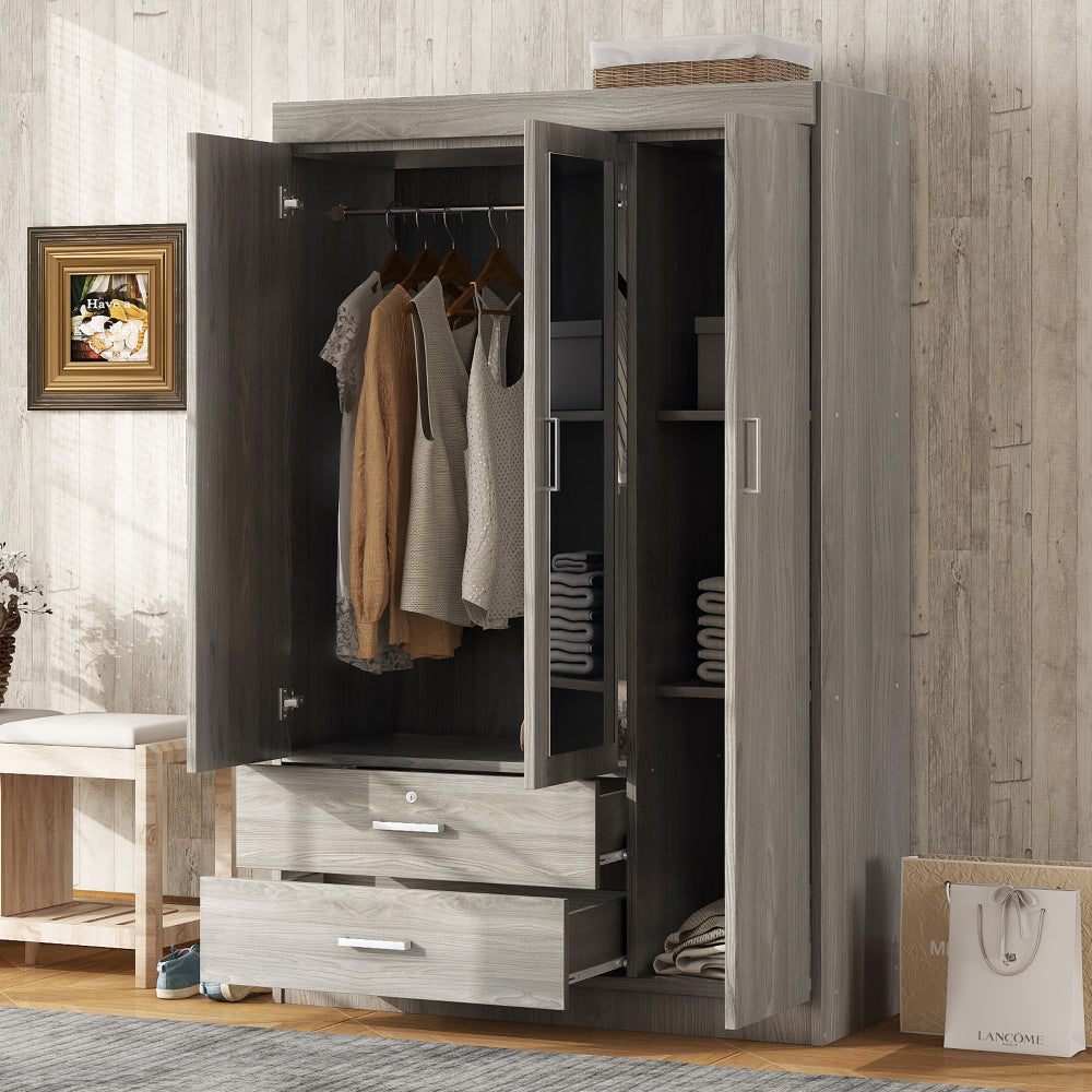 3-Door Wardrobe with 2 Drawers, White