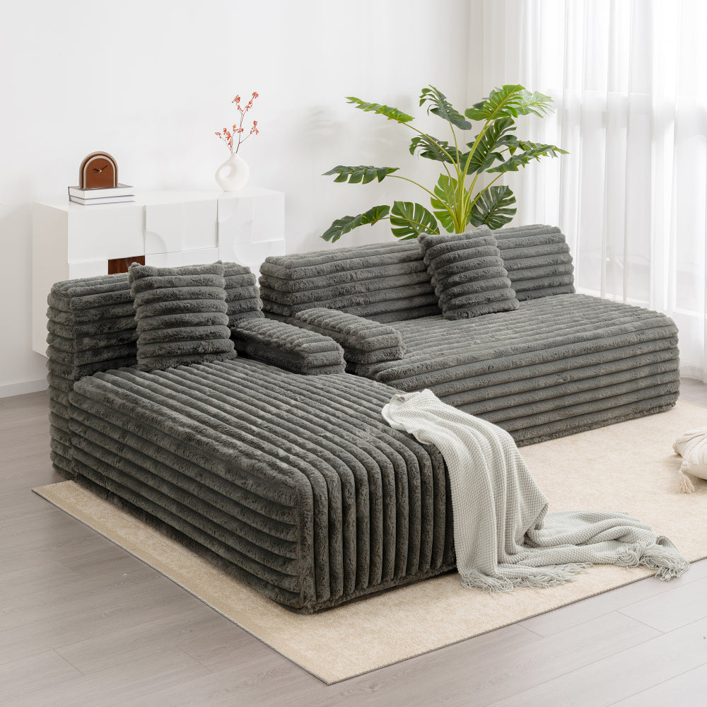 110" Cloud Sectional Sofa Upholstered Couch Free-combined Sofa for Living Room, Dark Gray