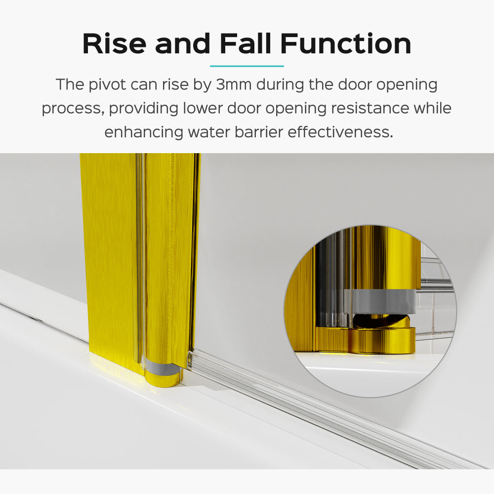 43 in. W * 58 in. H Frameless Folding Shower Doors for Bathtub, 1/4" (6mm) Thick SGCC Tempered Glass Door, Bathroom Pivot Tub Glass Door, Brushed Gold