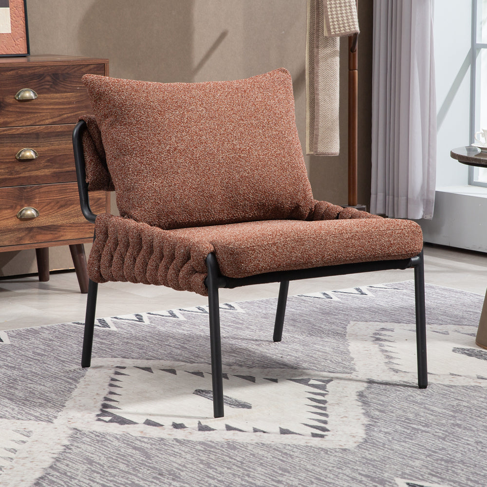 Modern Accent Lounge Chair with Braided Upholstery and Metal Frame, Comfortable Armchair for Living Room or Bedroom, Soft Cushioned Seat and Backrest, Set of 1 (GREY)
