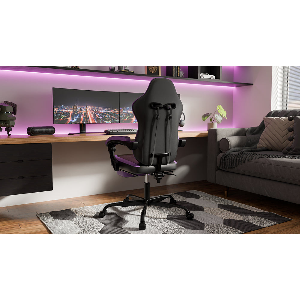 Gaming Chair, Ergonomic Computer Chair with Footrest and Massage Lumbar Support, Height Adjustable Swivel Video Game Chair for Adults, 300lb Max, Black Purple