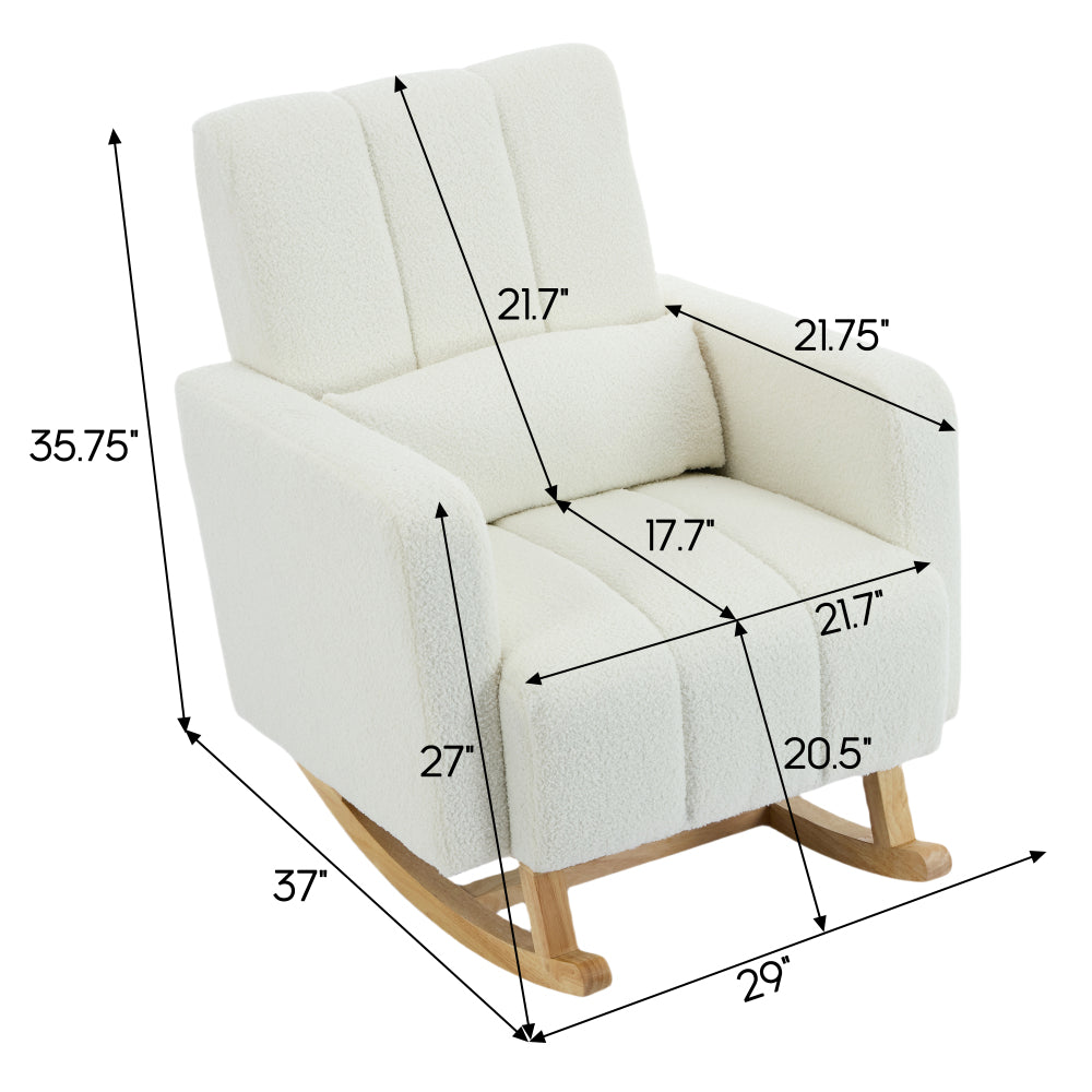 Accent Rocking Chair with Pillow, Ultimate Comfort for Your Home, Teddy Velvet, Cream White