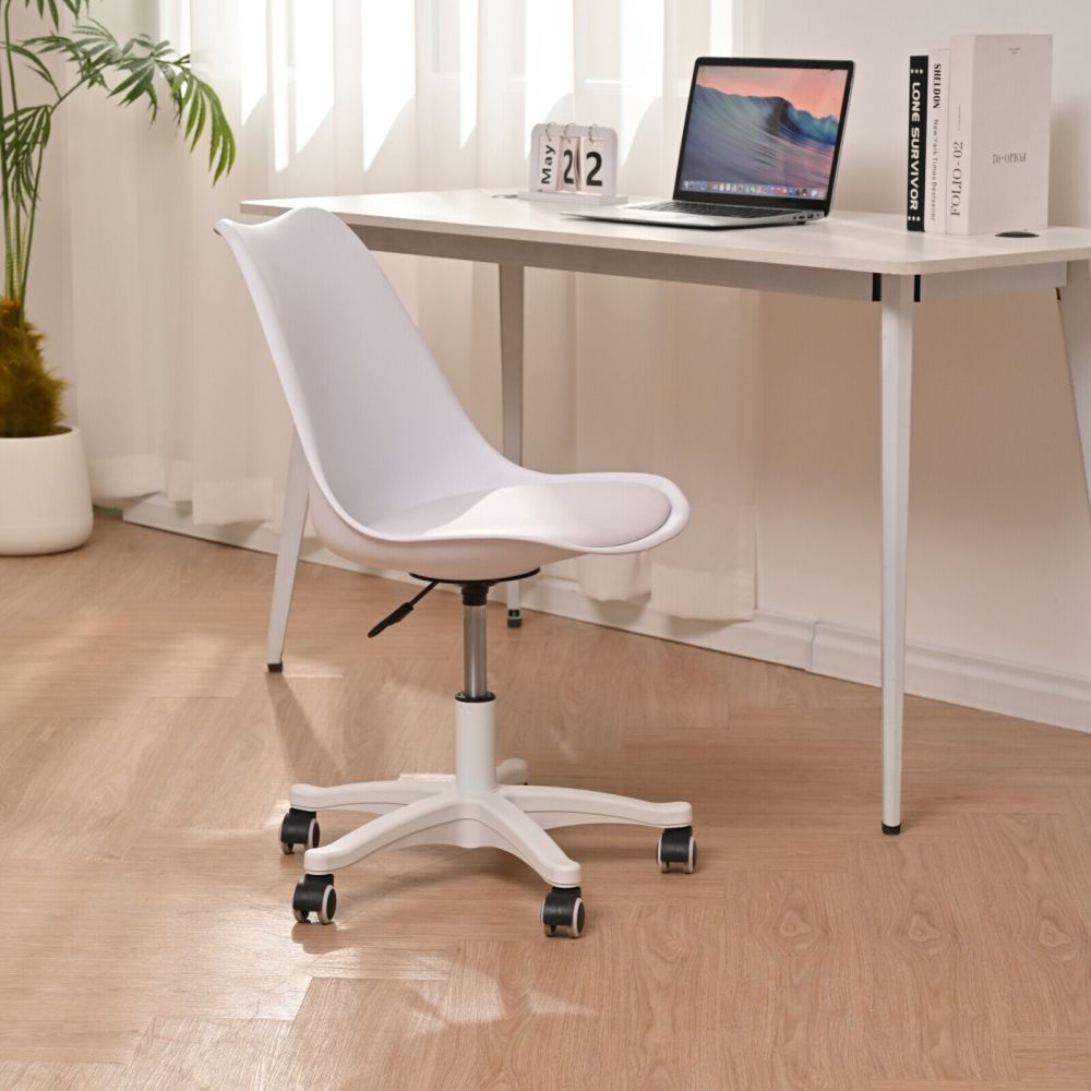 Black PP with Wheels Adjustable Height Office Chair for Study,Modern Armless Swivel Plastic Chair for Living Room