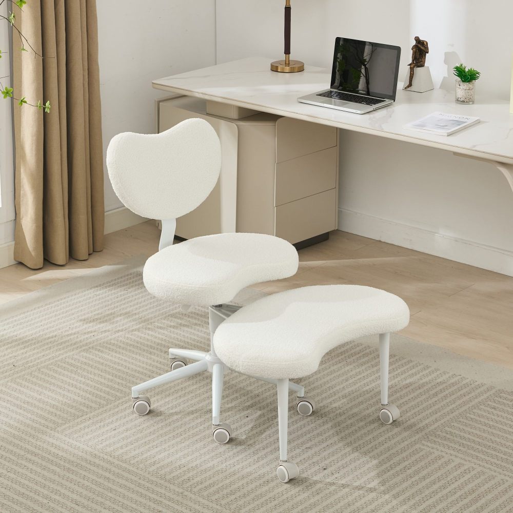 Meditation Chair Plus, Cross Legged Chair with Wheels, ADHD Chair, Criss Cross Desk Chair with Lumbar Support and Adjustable Stool, Flexible Design for Fidgety Sitters, Ivory