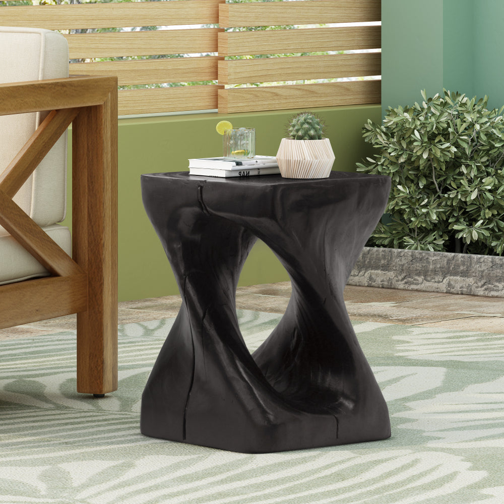 MGO Twist Shape Side Table, Wood-like texture, Black Color