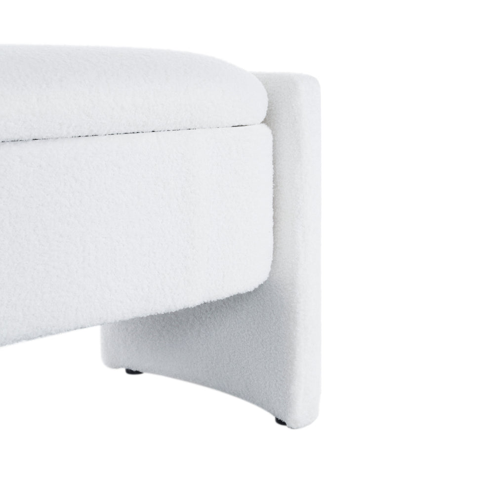 Elegant Long - shaped Storage Ottoman Bench of boucle material with Simple and Grand Design, White
