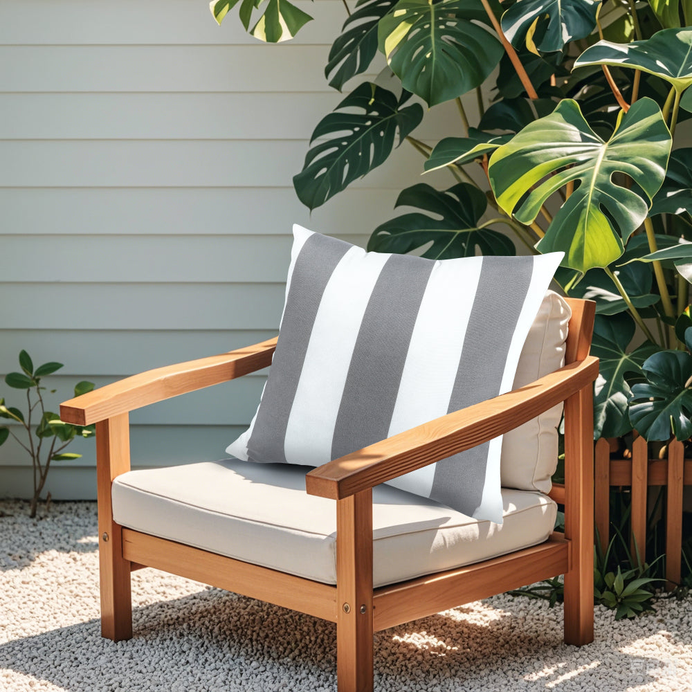 2 Pack Outdoor Throw Pillows, Waterproof & Fade-Resistant Patio Cushions for Garden, Porch, Poolside Furniture - Soft & Comfortable Decorative Pillow Covers (18x18 Inch, Grey White strpie)