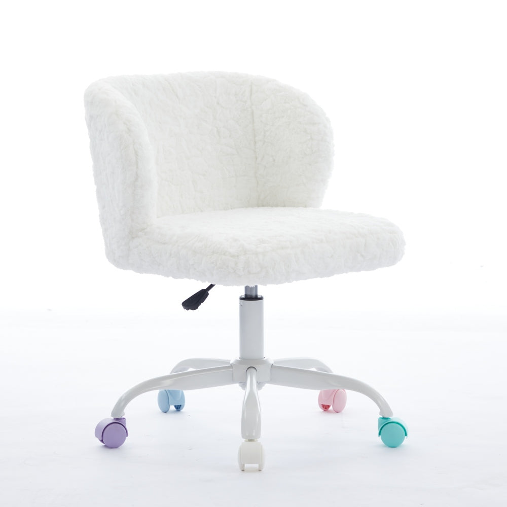 A&A Furniture Office Chair,Artificial rabbit hair Home Office Chair with Metal Base,Adjustable Desk Chair Swivel Office Chair,Vanity Chair(Ivory)
