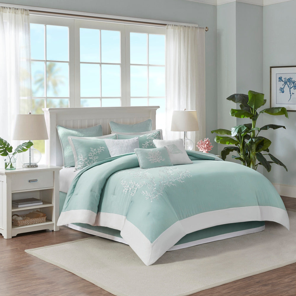 Oversized Cotton Jacquard Comforter Set Aqua King