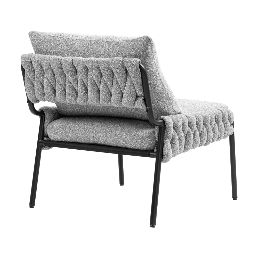 Modern Accent Lounge Chair with Braided Upholstery and Metal Frame, Comfortable Armchair for Living Room or Bedroom, Soft Cushioned Seat and Backrest, Set of 1 (GREY)