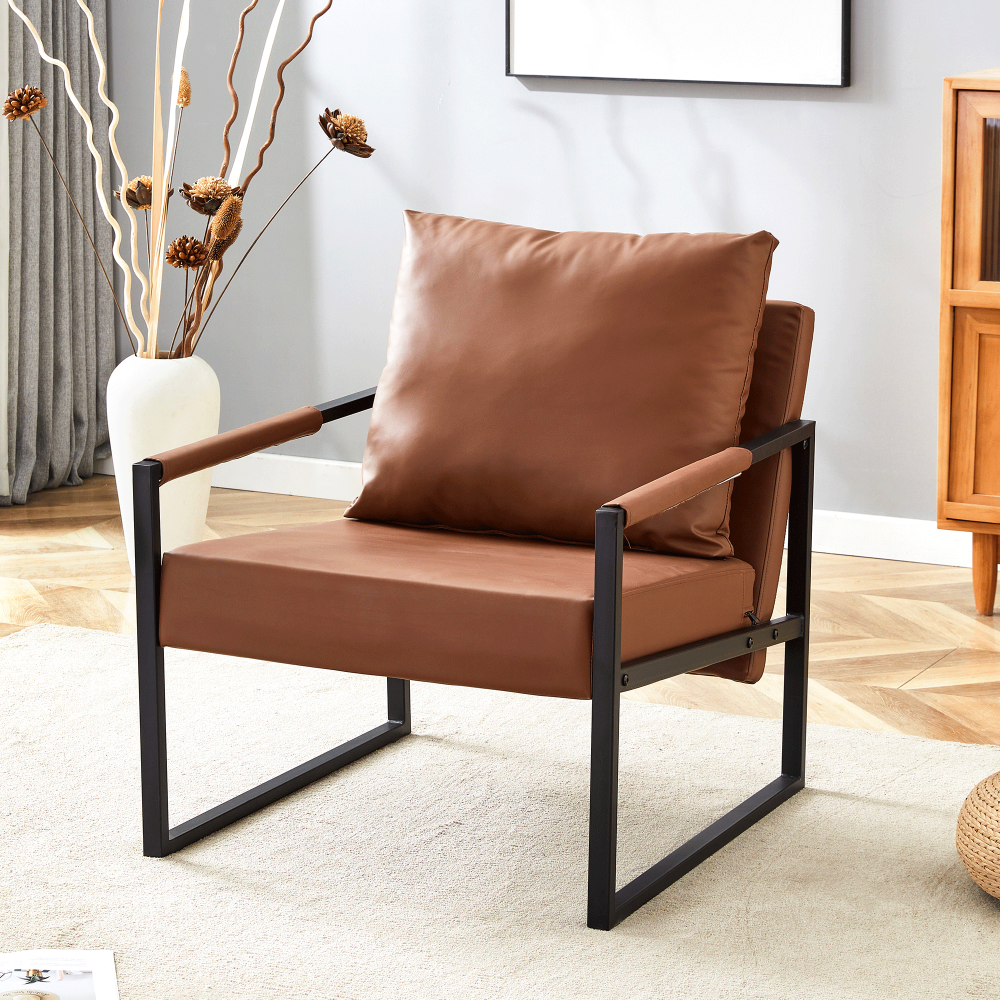 Set of 1 Classic Black PU Leather and Metal Frame Sofa -Ergonomically designed, a perfect blend of modern and industrial styles, with product dimensions of 27*29.7*29.6 inches.