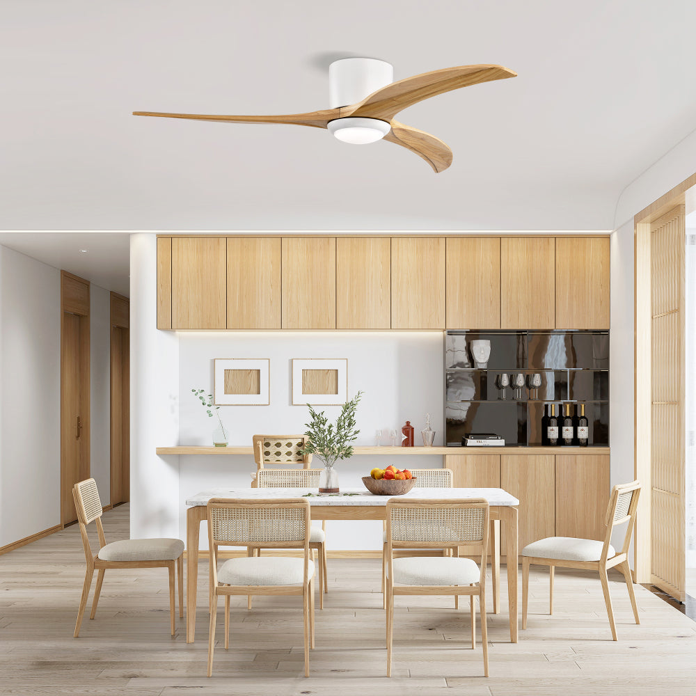 52"  Solid Wood Blades Ceiling Fan With Light with Remote Control, Noiseless Reversible Motor, 6 Speed, for Patio Living Room, Bedroom,Indoor.(Matte White)