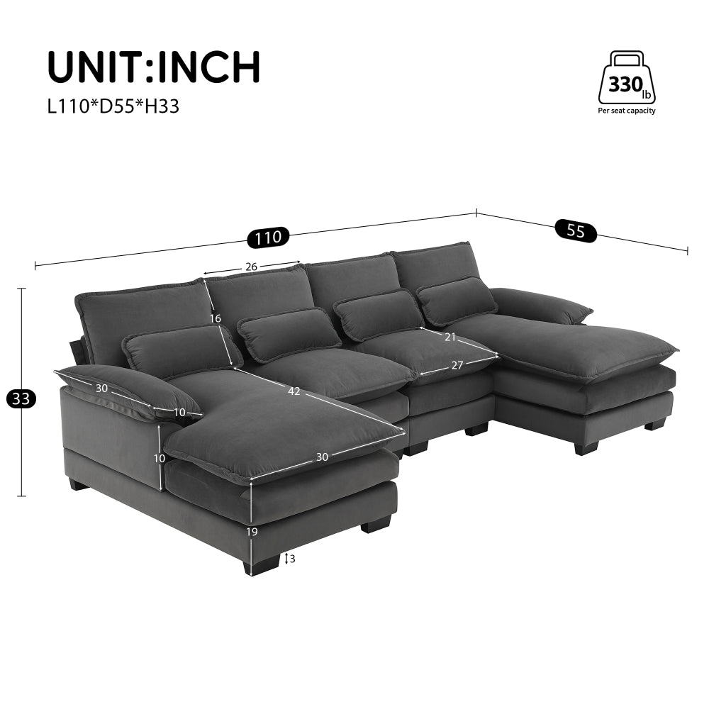 [VIDEO provided][New]109.8*55.9" Modern U-shaped Sectional Sofa with Waist Pillows,6-seat Upholstered Symmetrical Sofa Furniture,Sleeper Sofa Couch with Chaise Lounge for Living Room,Apartment,5 Color