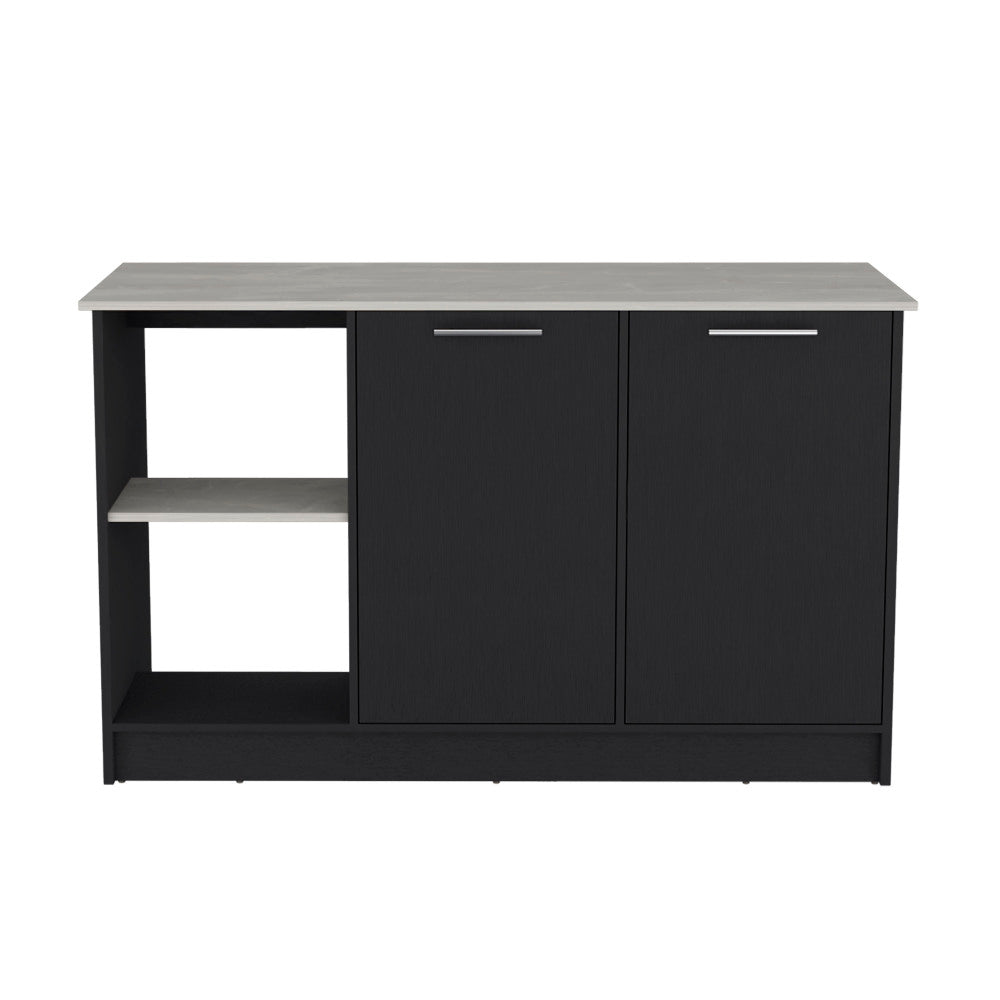 Juniper Kitchen Island with Large Top Surface, Double Door Cabinet, and Open Shelves