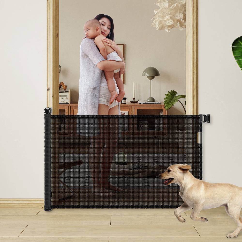 Retractable Baby Gate, Mesh Dog Gate for Doorways, Extends up to 76" Wide, 33" Tall Child Safety Gate for Doorways, Indoor & Outdoors, Stairs, Hallways, Black